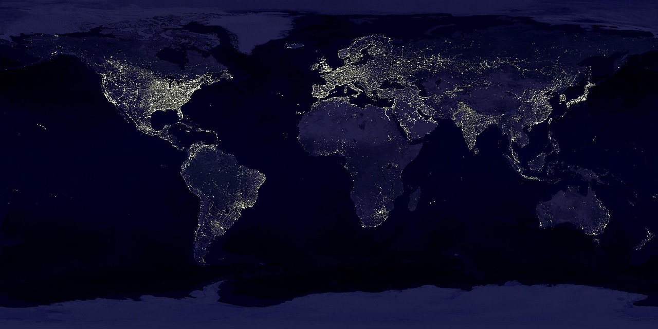 world map network dark blue